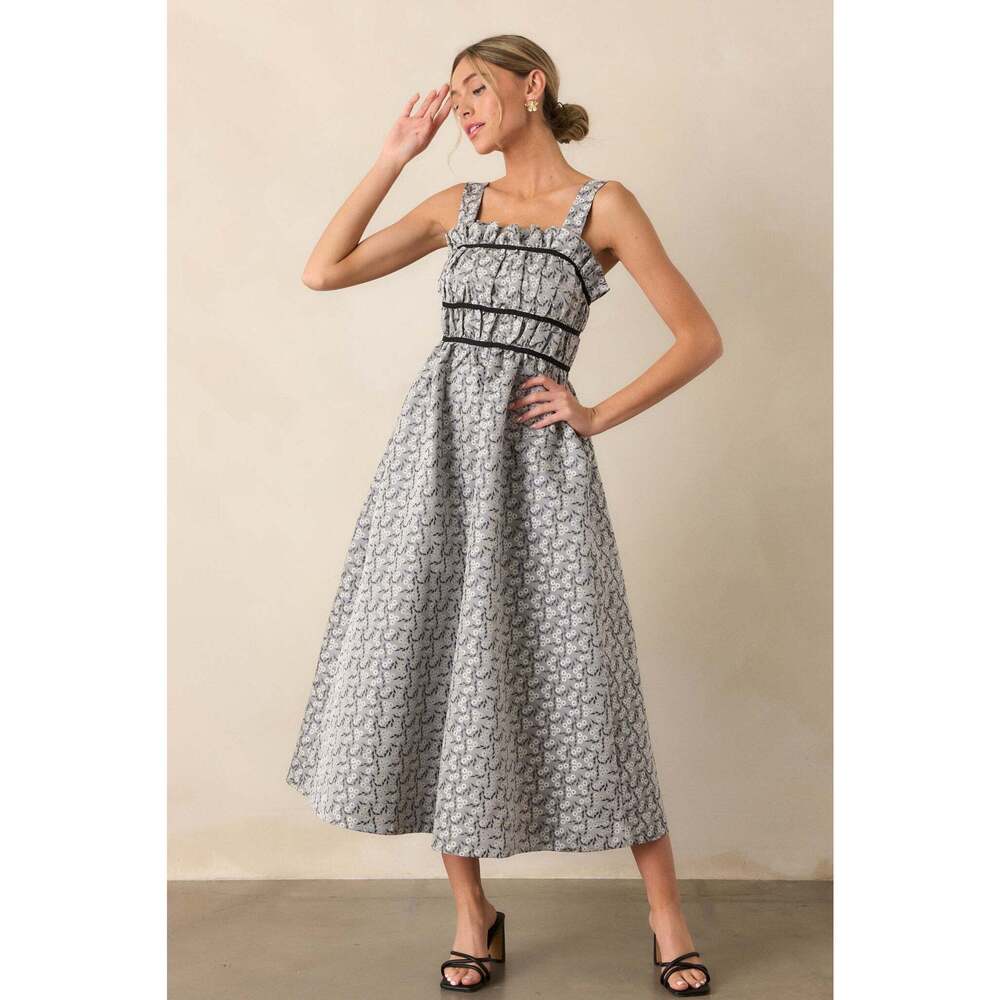 Red Dress Moment In Time Light Grey Floral Midi Dress Size SS / Light Grey